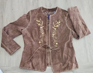 Roper Leather Brown Jacket Embroidered Embellished Coats Open Size XL - Picture 1 of 12
