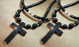 Necklace 2 Beautiful Hematite Bead Cross Necklaces - Very NICE QUALITY! - Picture 1 of 5