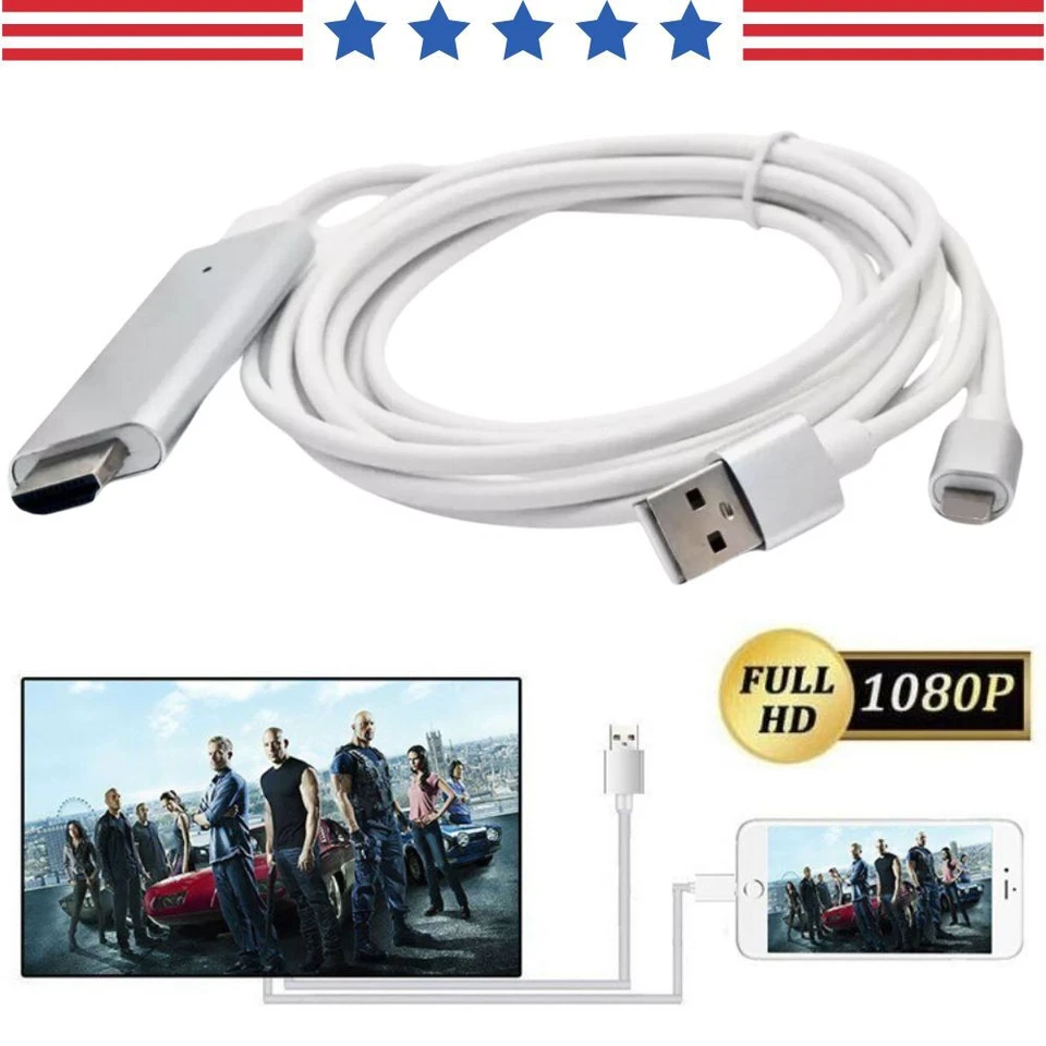 1080P HDMI Mirroring Cable Phone to TV HDTV Adapter Cord for iPhone iPad Android - Image 1 of 4