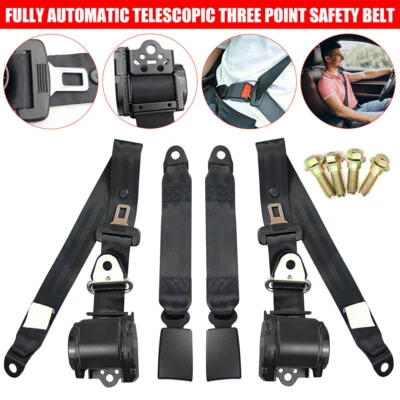 2 Set Adjustable 3 Point Retractable Car Safety Seat Belt Lap Diagonal Belt NEW - Image 1 of 4
