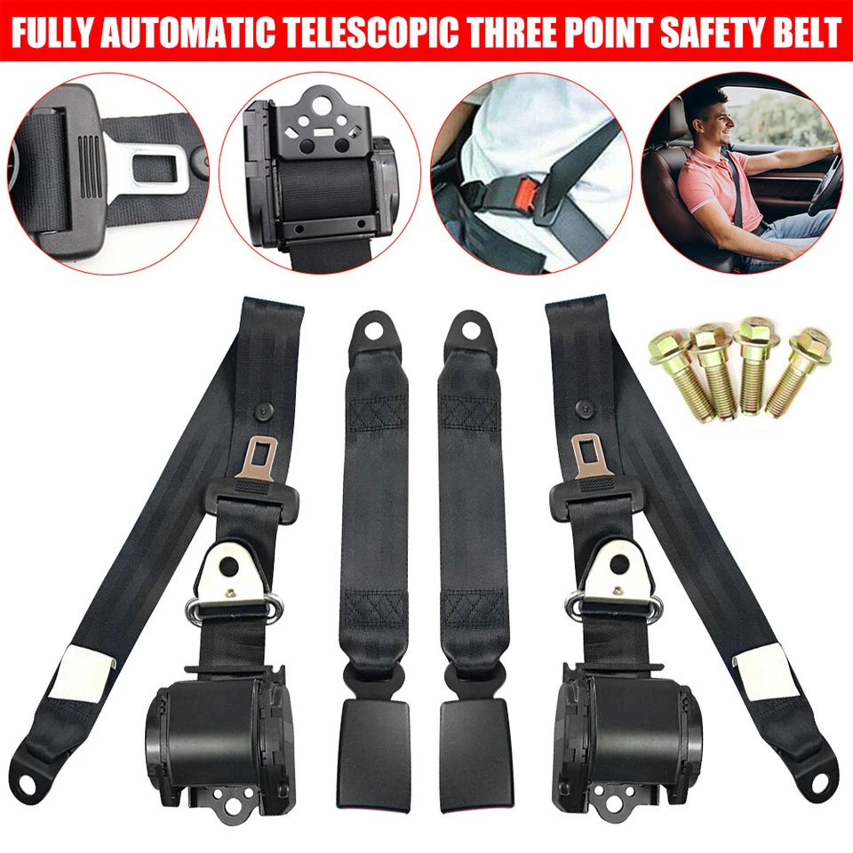 2 Set Adjustable 3 Point Retractable Car Safety Seat Belt Lap Diagonal Belt NEW - Image 1 of 4