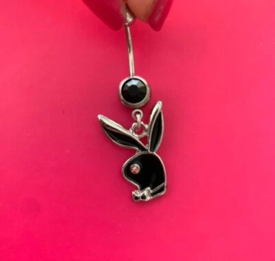 Anillo colgante Playboy Bunny pavimentado circonita cúbica gemas acero quirúrgico perforado ombligo nuevo Foto 1 de 4