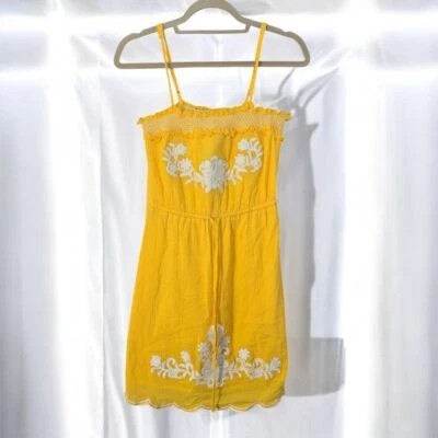 Twenty One Sundress Woman Small Yellow Floral Embroidered Smocked Summer Beach - Image 1 of 4