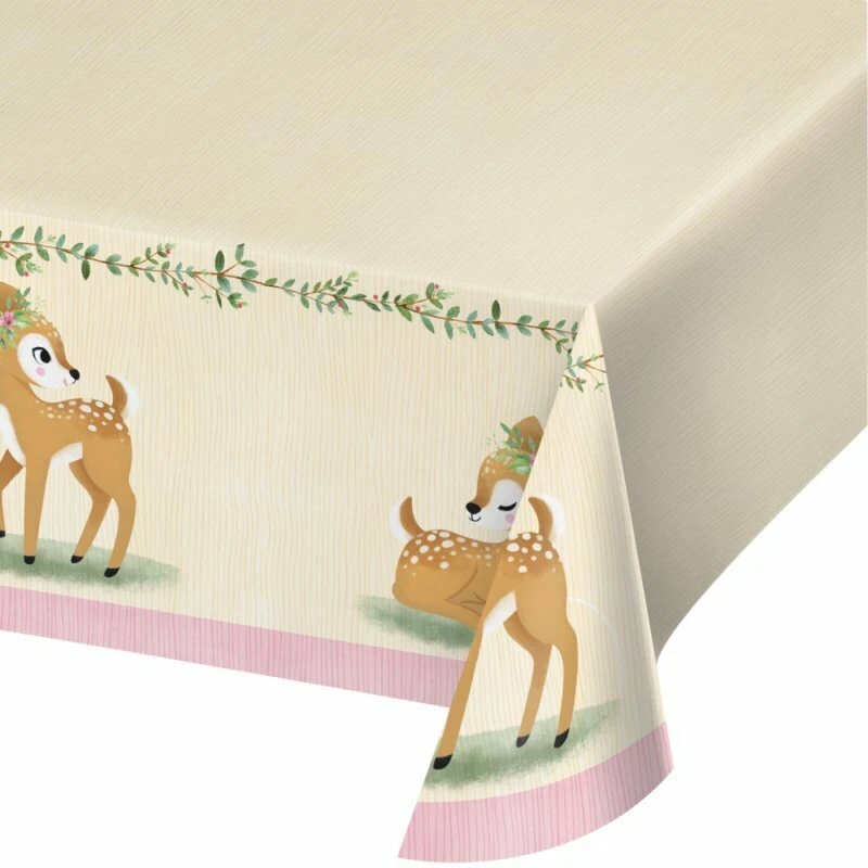 1st Birthday Party Supplies Deer Little One Paper Tablecover Tableware Girl Baby - Image 1 of 1