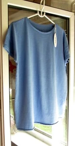 EDC ESPRIT DAMEN WOMEN BASIC KURZARM OVERSIZE SLUB SHIRT BAUMWOLLE BLAU S 36 NEU - Bild 1 von 7