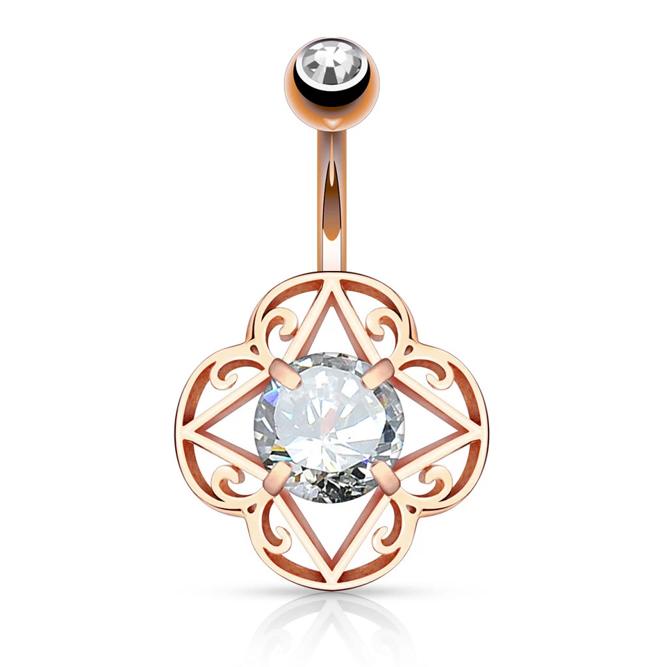 Anillo grande redondo circonita cúbica centro tribal ombligo ombligo colgante acero inoxidable B525 Foto 1 de 1