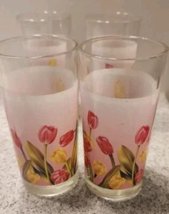 Set of 4 Vintage 1970's Tulip Frosted Pink 6" Bar Glasses 8oz  - Picture 1 of 7