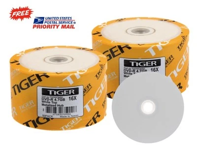 100-PK Tiger Brand 16X White Top DVD-R Blank Disc 4.7GB FREE EXPEDITED SHIPPING - Image 1 of 3