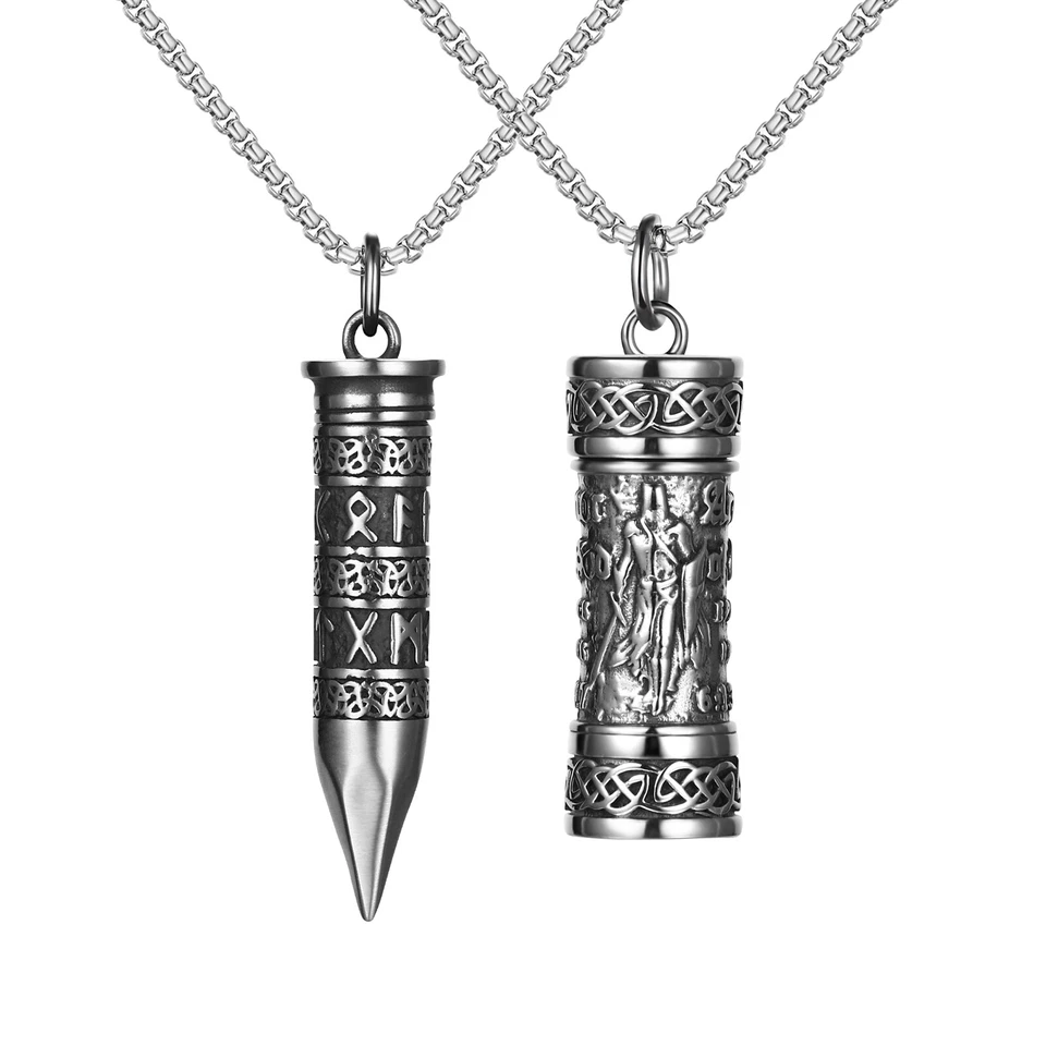 Men's Viking Bullet Pendant Stainless Steel Bullet Urn Ashes Keepsake Necklace - Image 1 of 1