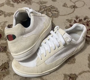 gucci sneakers canvas X leather White GG Logo Embossed Men’s Sz 10-5 - Picture 1 of 16
