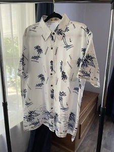 Shoreline Shirt Mens XL White Blue Palm Tree Print Short Sleeve Hawaiian Bahamas - Picture 1 of 6