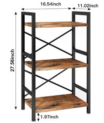HOMEIJU 3 Tier Bookshelf with Drawer, Small Bookcase with Shelves, Short Wood and Metal