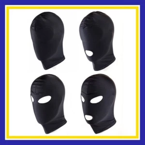 Black Spandex Full Hood Face Head Cover Role Play Sexy Unisex Mask Slave Costume - Picture 1 of 13