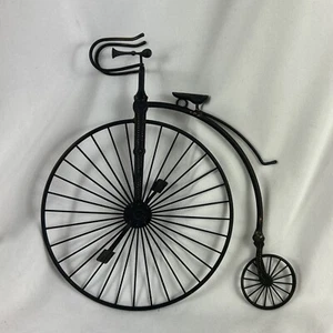 High Wheel Bicycle Wall Sculpture 8” x 8” Black Metal Distressed - Picture 1 of 8