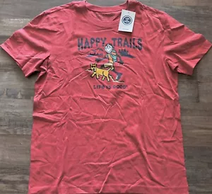 NWT Mens Life Is Good L Red HAPPY TRAILS Jake & His Dog Shirt Large - Picture 1 of 2