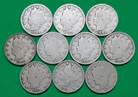 Ten Liberty V Nickels with Ten DIFFERENT Dates! Cover