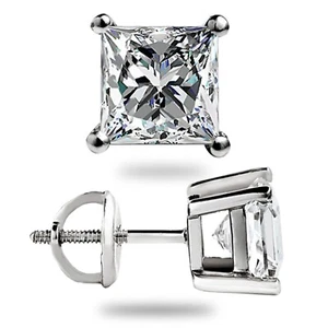 Pendientes de tachuelas moissanita de corte princesa de 2,50 quilates oro blanco de 14 quilates 6 mm regalo - Imagen 1 de 15