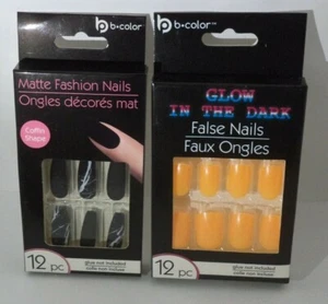 2 Pkg Fashion Nails 1 Pkg 12 Coffin Shape 1 Pkg 12 Glow In The Dark - Picture 1 of 1
