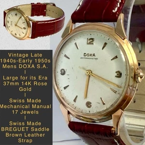 Vintage 14K Rose Gold | 1950s/60s DOXA | 37mm Swiss Made Mechanical  Watch - Picture 1 of 12