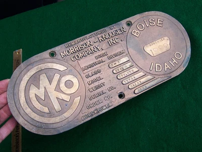 Placa de motor de tren locomotora ferroviaria Morrison-Knudsen Co. Boise Idaho Foto 1 de 4