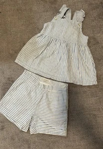 Hope and Henry Girls Blue and White Striped Shorts Set Top Size M, Shorts Size 7 - Picture 1 of 19