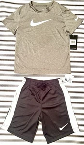 NWT Nike Boy’s Dri-Fit T-Shirt & Shorts 2 Piece Set Outfit Size 6 Grey & Black - Picture 1 of 13