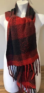 J Jill Ultra Soft Red Black Plaid Scarf NWT 13” X 86” Buffalo Look Oversized - Picture 1 of 11