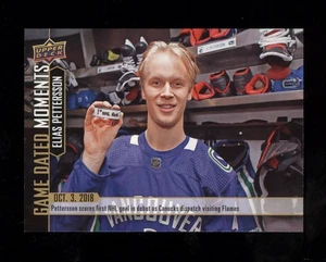 2018-19 UPPER DECK GAME DATED MOMENTS 1ST NHL GOAL #2 ELIAS PETTERSSON - Picture 1 of 2