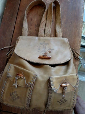 MOCHILA DE COURO VINTAGE CANOA RIVER VALLEY COM FRANJAS-FIPSTITCHED WESTERN - Imagem 1 de 4