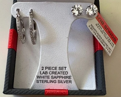 2 Piece Earring Set-Lab Created White Sapphire & Sterling Silver NIB with tag - Image 1 of 3