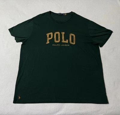 Polo Ralph Lauren T-Shirt Mens 2XB Green Cotton Embroidered Spell Out Pony - Image 1 of 4