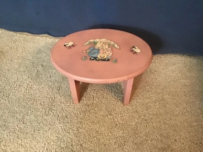 Vintage Cute Childs Hand Made Solid Wood Stool With Bunnies & Lambs 7 1/2" High - Image 1 of 4