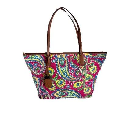 Bolso de Mano Lauren Ralph Lauren Newbury Rosa Paisley Correas de Cuero Logo RLL LEER Foto 1 de 4