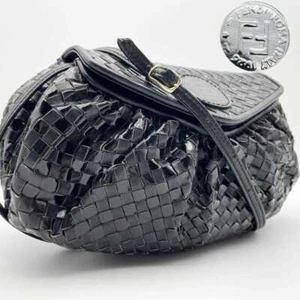 FENDI Shoulder Bag Crossbody Braided Logo Leather Black Women's USED FROM JAPAN - Picture 1 of 10