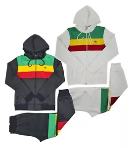 Time Is Money Rasta Trainingsanzug Herren Full Zip Hoodie Jogginghose Set - Schwarz & Weiß - Bild 1 von 15