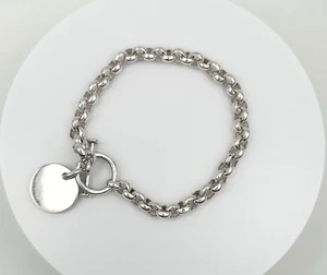 Sterlingsilber 6 mm Rolo Link Knebelverschluss und Platte Armband 7,25" P-13705 - Bild 1 von 2