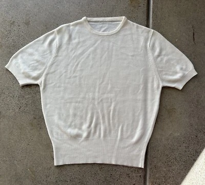 Vintage 70s Unbranded White Cotton Blend Short Sleeve Crew Neck Top Size S - Image 1 of 4