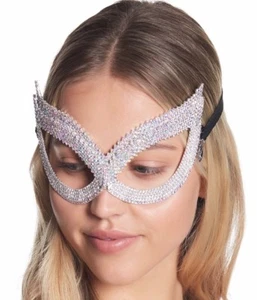 Women’s Rhinestone Crystal Burlesque Masquerade Cat Eye Mask - Picture 1 of 3