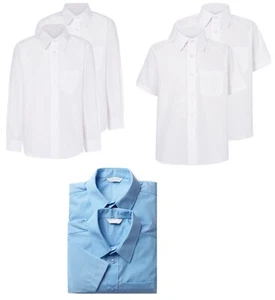 1er Pack Jungen SCHULUNIFORM KRAGEN HEMD LANGARM & KURZARM BLAU WEISS - Bild 1 von 4