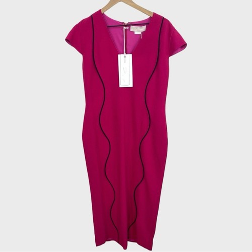 VERSACE Maxi abito Genny NUOVO $1.224 rosa caldo nero Swirl nuovo con etichette taglia 10 USA