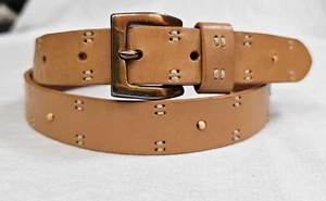 Eddie Bauer Beige Leather Solid Brass Women's  Belt Size L(34") - Picture 1 of 9