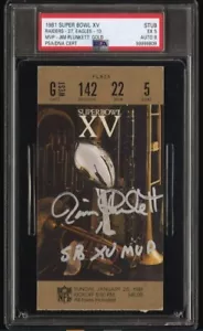 1981 Jim Plunkett Super Bowl XV Signed Football Ticket PSA 5 DNA 8 Certified - Picture 1 of 3