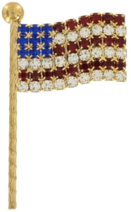 USA Patriotic American Flag Brooch Pin Red Blue Clear Rhinestone 4th of July - Picture 1 of 3