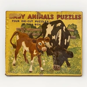 VINTAGE 1949 PLATT & MUNK 4 DIE CUT PUZZLES BABY FARM ANIMALS Complete- Read - Picture 1 of 7
