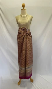 Women's Thai Pattern Gold Printed Cotton Stitched Tube Sarong Multi-Color 200 cm - Picture 1 of 132