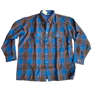 Camicia manica lunga vintage nuova con etichetta Winterweights by Van Heusen marrone blu a quadri XL - Foto 1 di 4