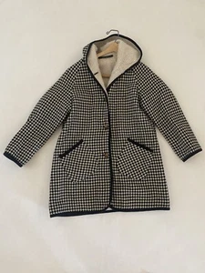 Vintage Small / Medium Houndstooth Wool Blend Hooded Coat Jacket Bronze Buttons - Picture 1 of 14