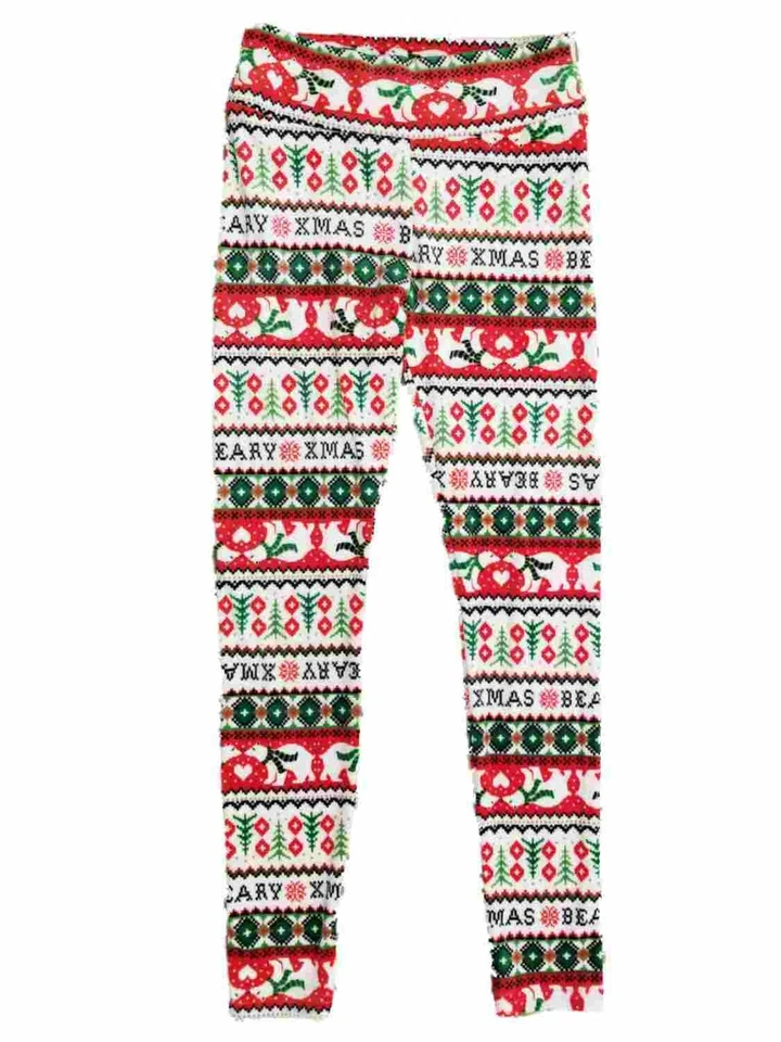 Junior Womens Red Velour Polar Bear Beary Christmas Holiday Leggings - Image 1 of 1