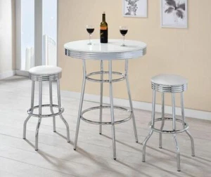 Retro Soda Fountain Bar Table and Bar Stool Set in White and Chrome - Picture 1 of 1