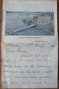 The King's Hotel Falmouth Headed Letter From J Goodwyn South Malton Devon 1908 - Picture 1 of 4